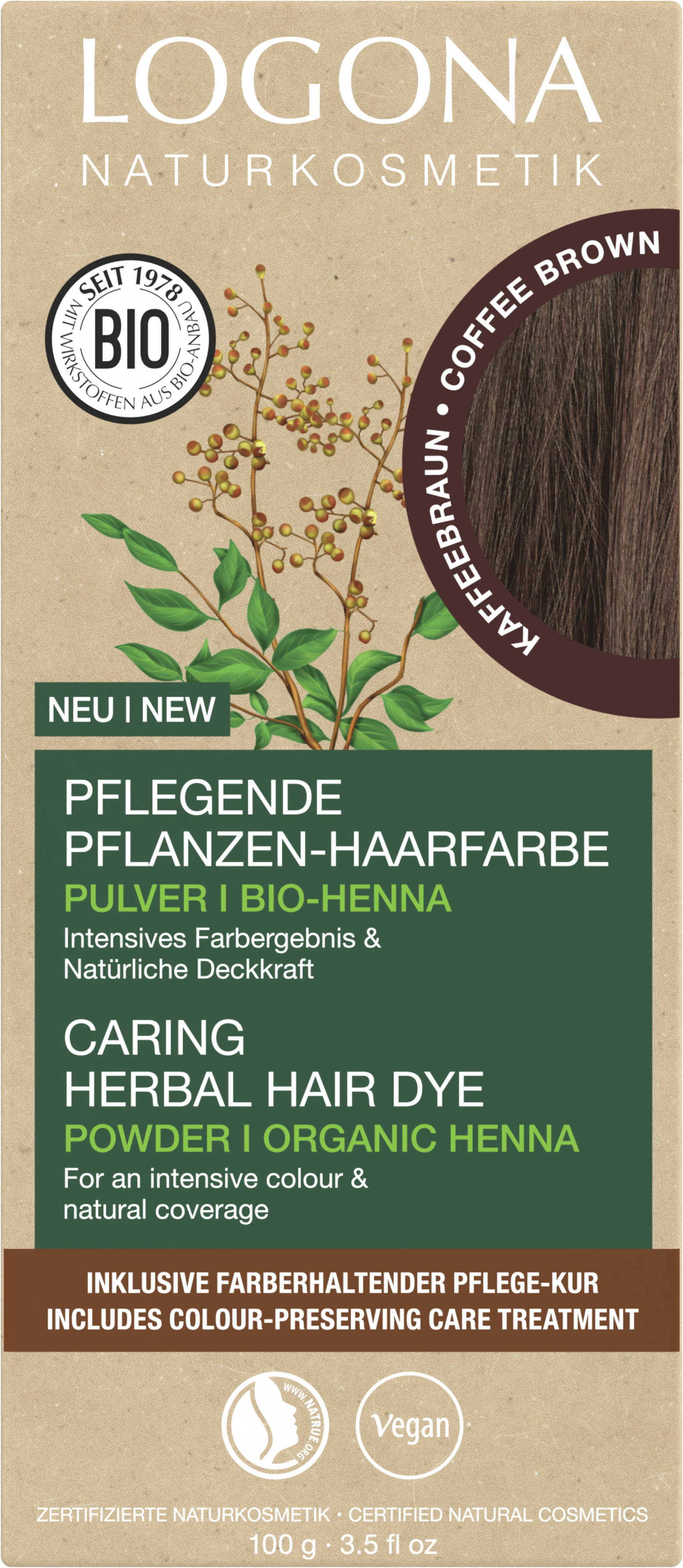 Pflanzen-Haarfarbe Pulver KAFFEEBRAUN LOGONA Naturkosmetik 
