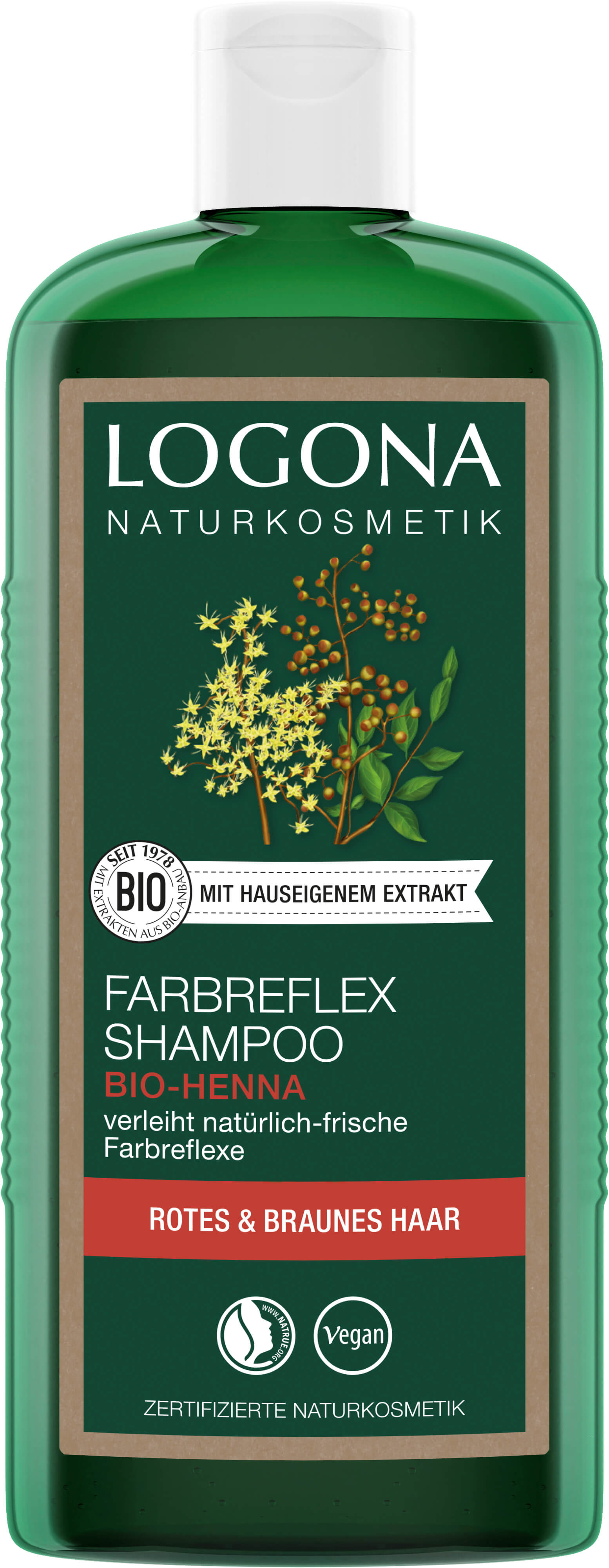 LOGONA Rot-Braun Farbreflex | Naturkosmetik bio-Henna Shampoo