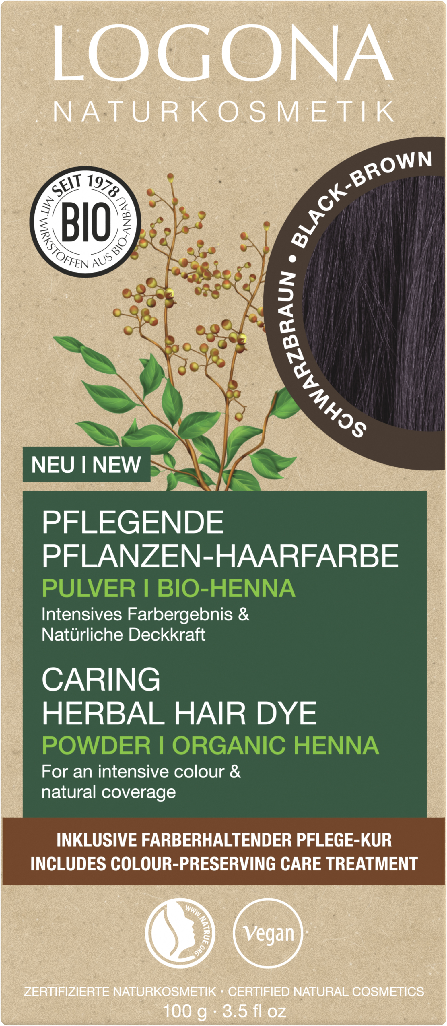 Pflanzen-Haarfarbe Pulver LOGONA Naturkosmetik | SCHWARZBRAUN
