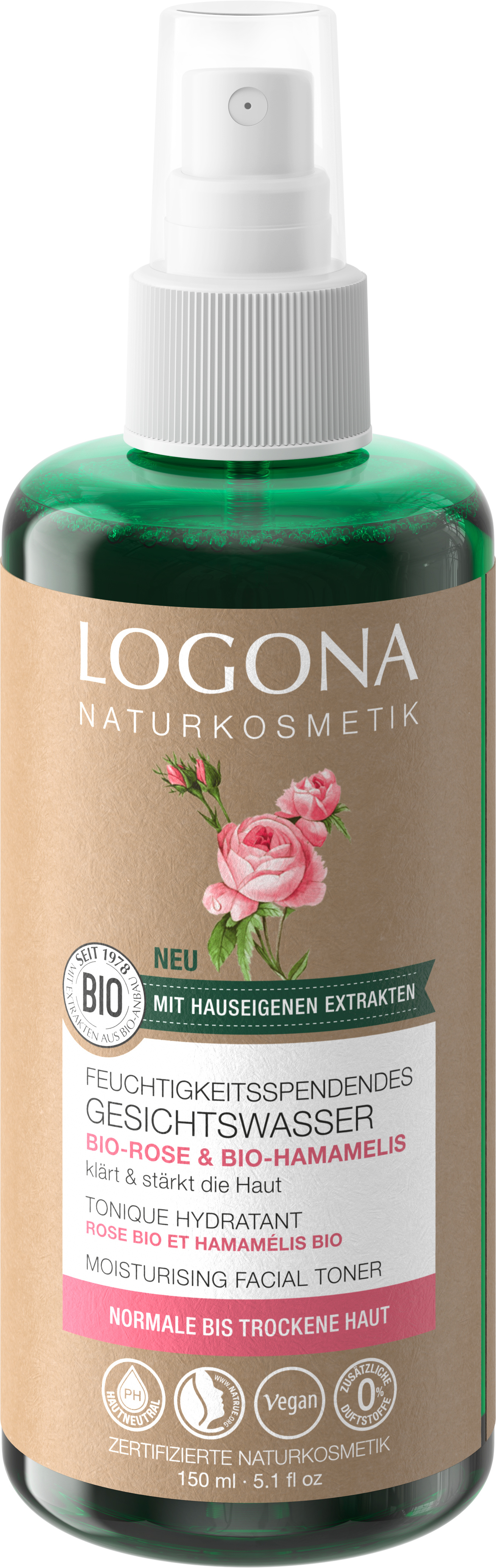 Naturkosmetik LOGONA & Gesichtswasser Bio-Rose Feuchtigkeitsspendendes Bio-Hamamelis |