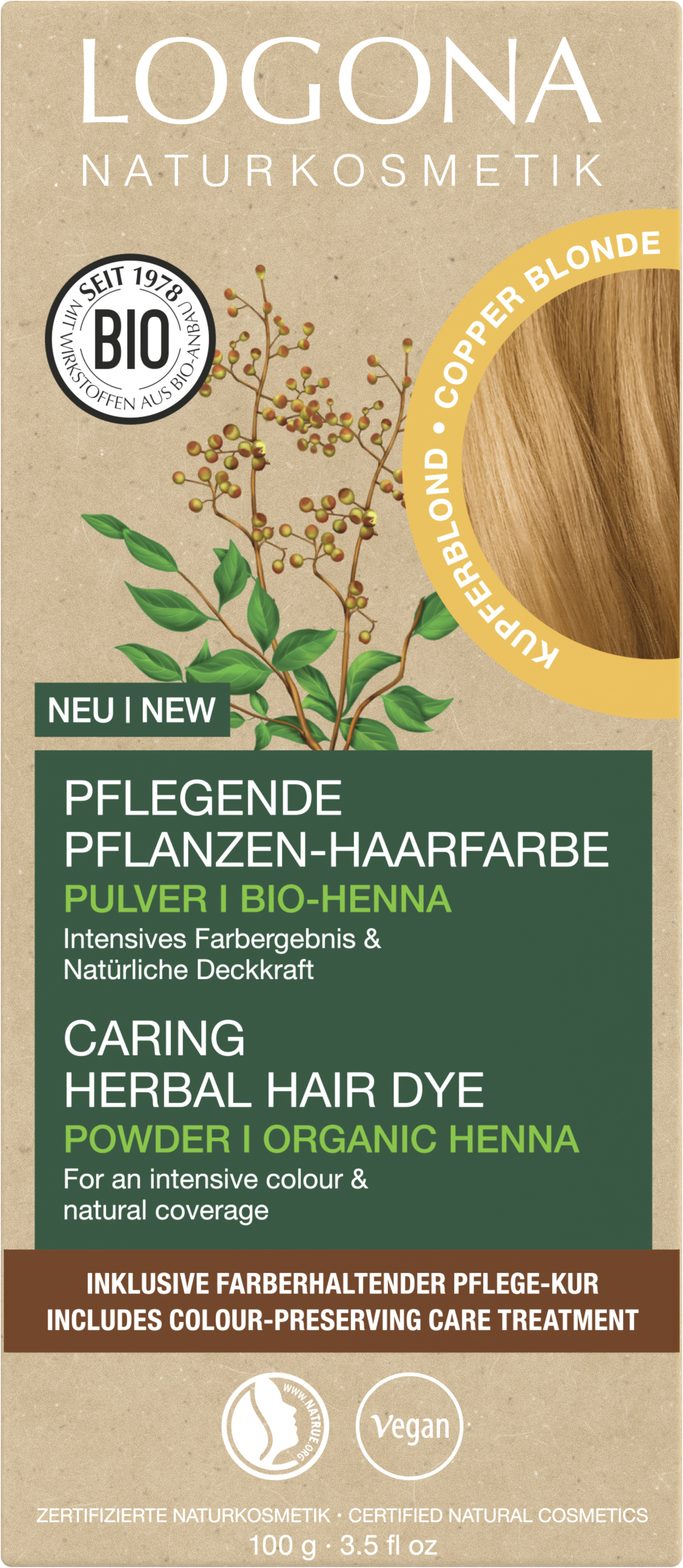 Pflanzen-Haarfarbe Pulver KUPFERBLOND | Naturkosmetik LOGONA