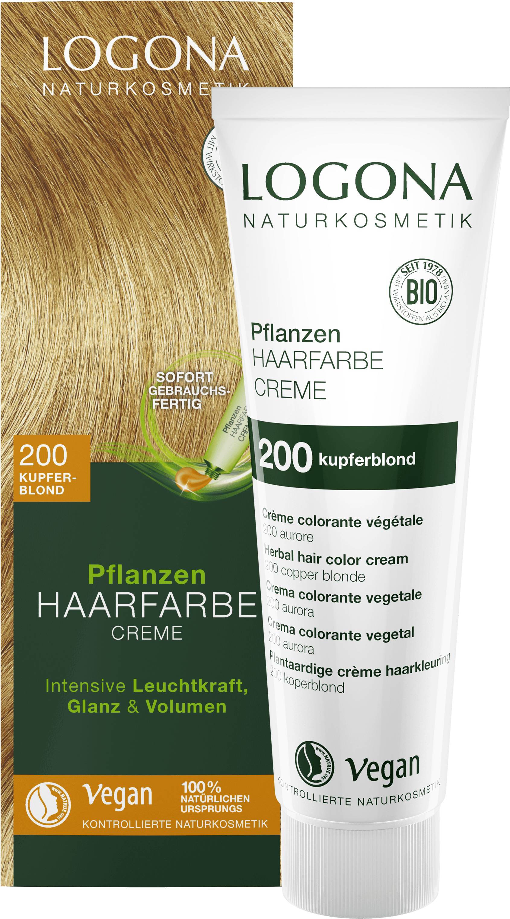 Pflanzen-Haarfarbe Creme 200 | Naturkosmetik Kupferblond LOGONA