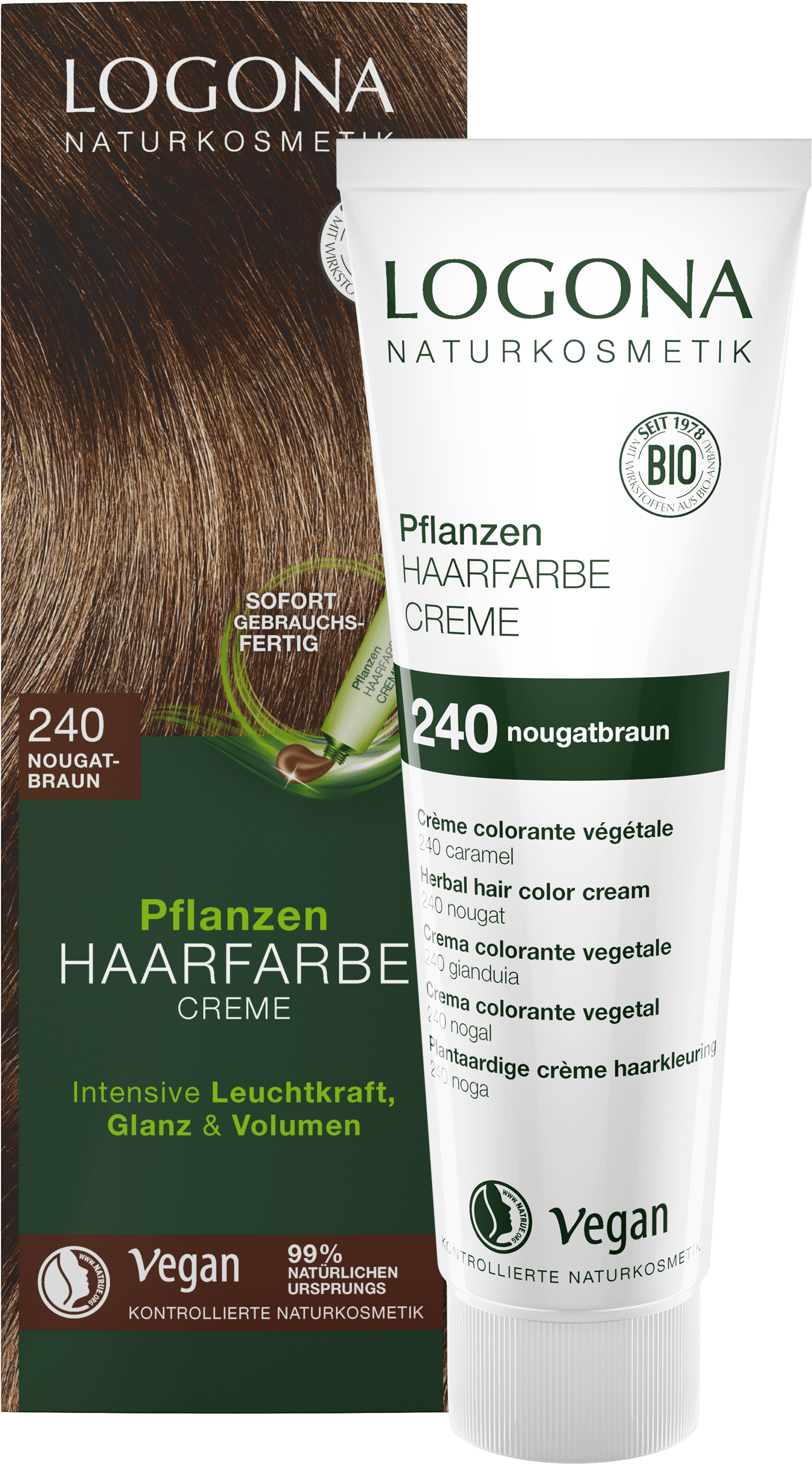 Pflanzen-Haarfarbe Creme 240 Naturkosmetik LOGONA Nougatbraun 
