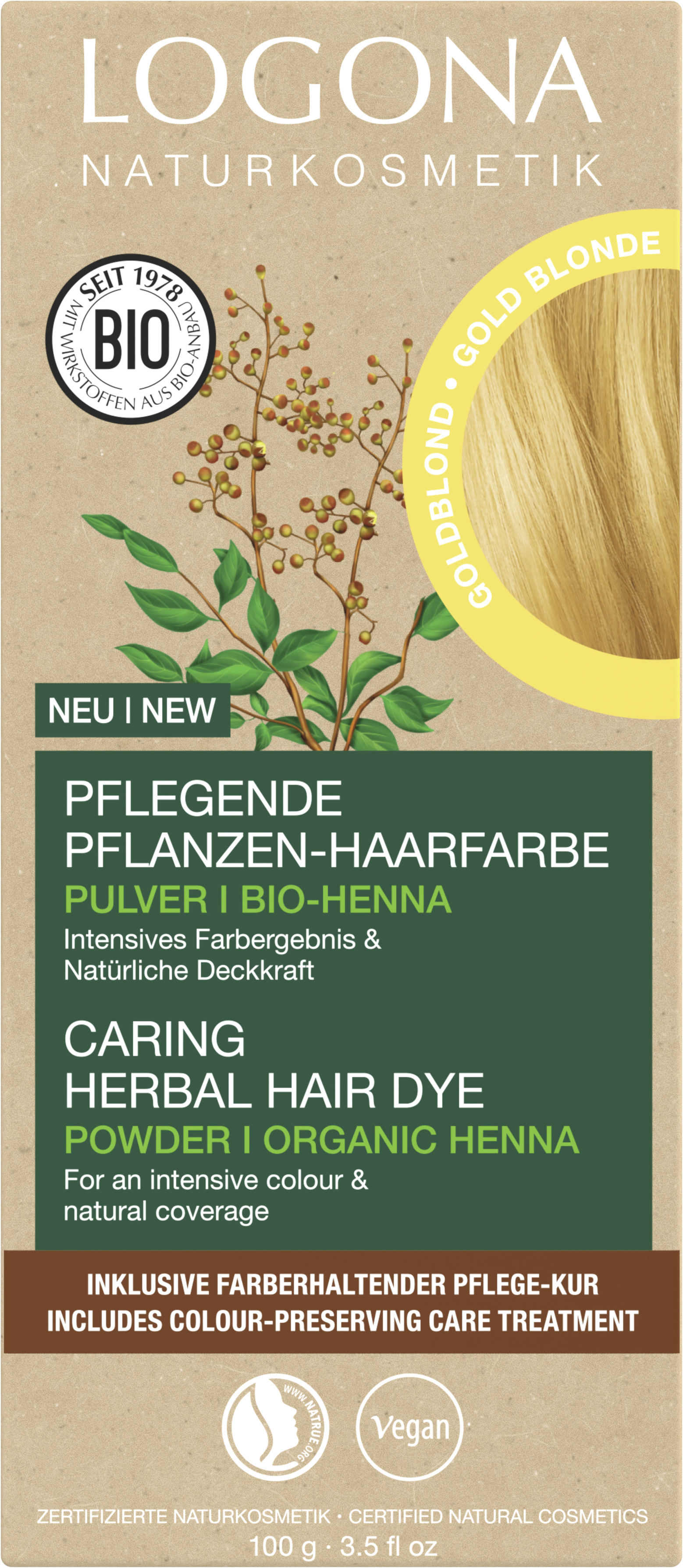 Pflanzen-Haarfarbe Pulver GOLDBLOND Naturkosmetik LOGONA 